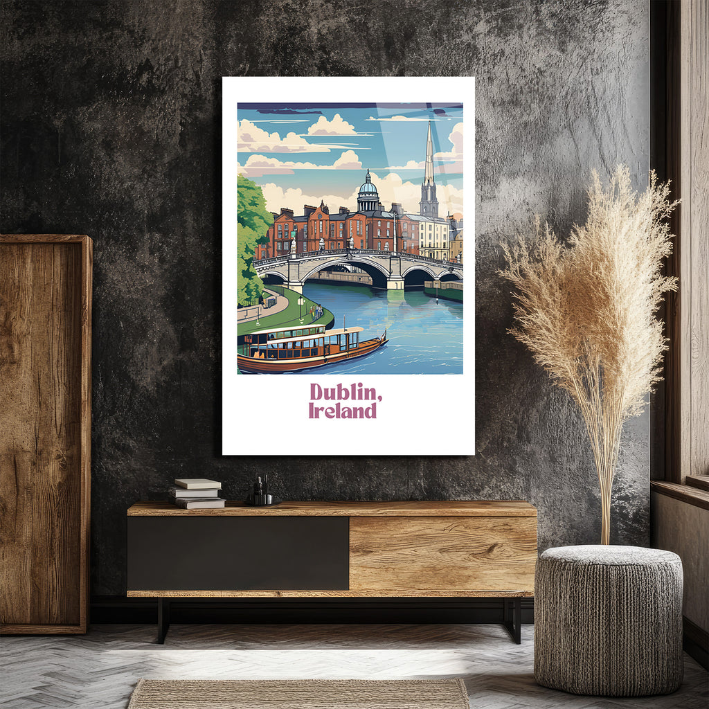 Dublin İrlanda Şehir Manzarası Cam Tablo - Sanatsal Seyahat Posteri