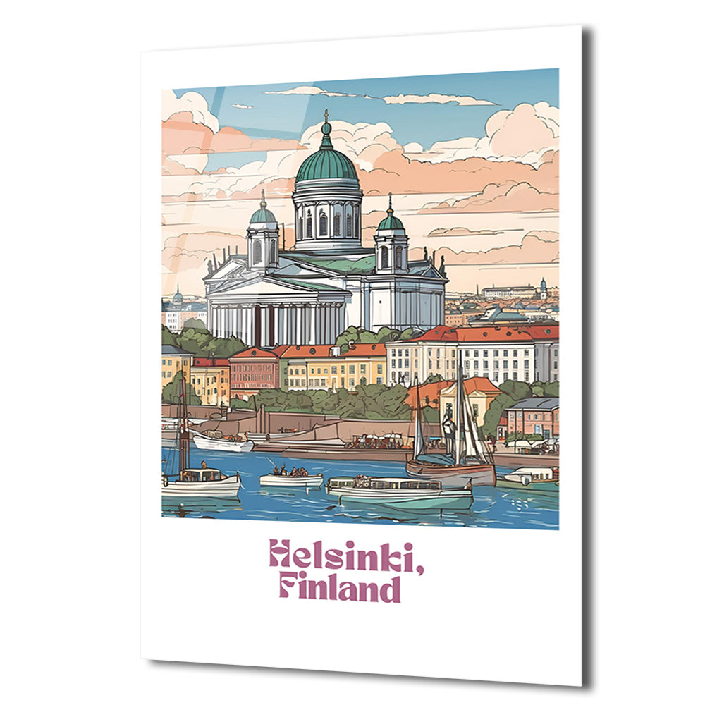 Helsinki Finlandiya Katedrali Manzaralı Sanatsal Cam Tablo