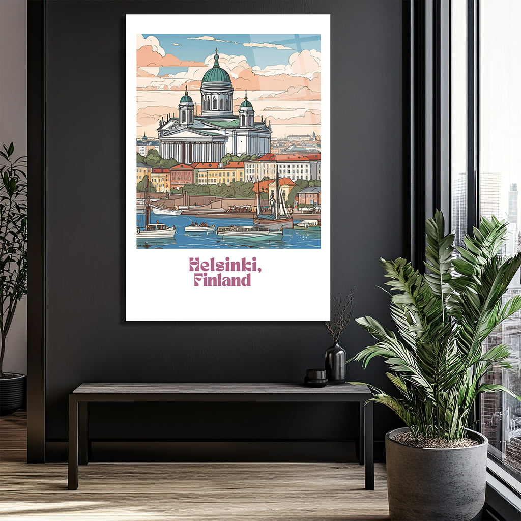 Helsinki Finlandiya Katedrali Manzaralı Sanatsal Cam Tablo