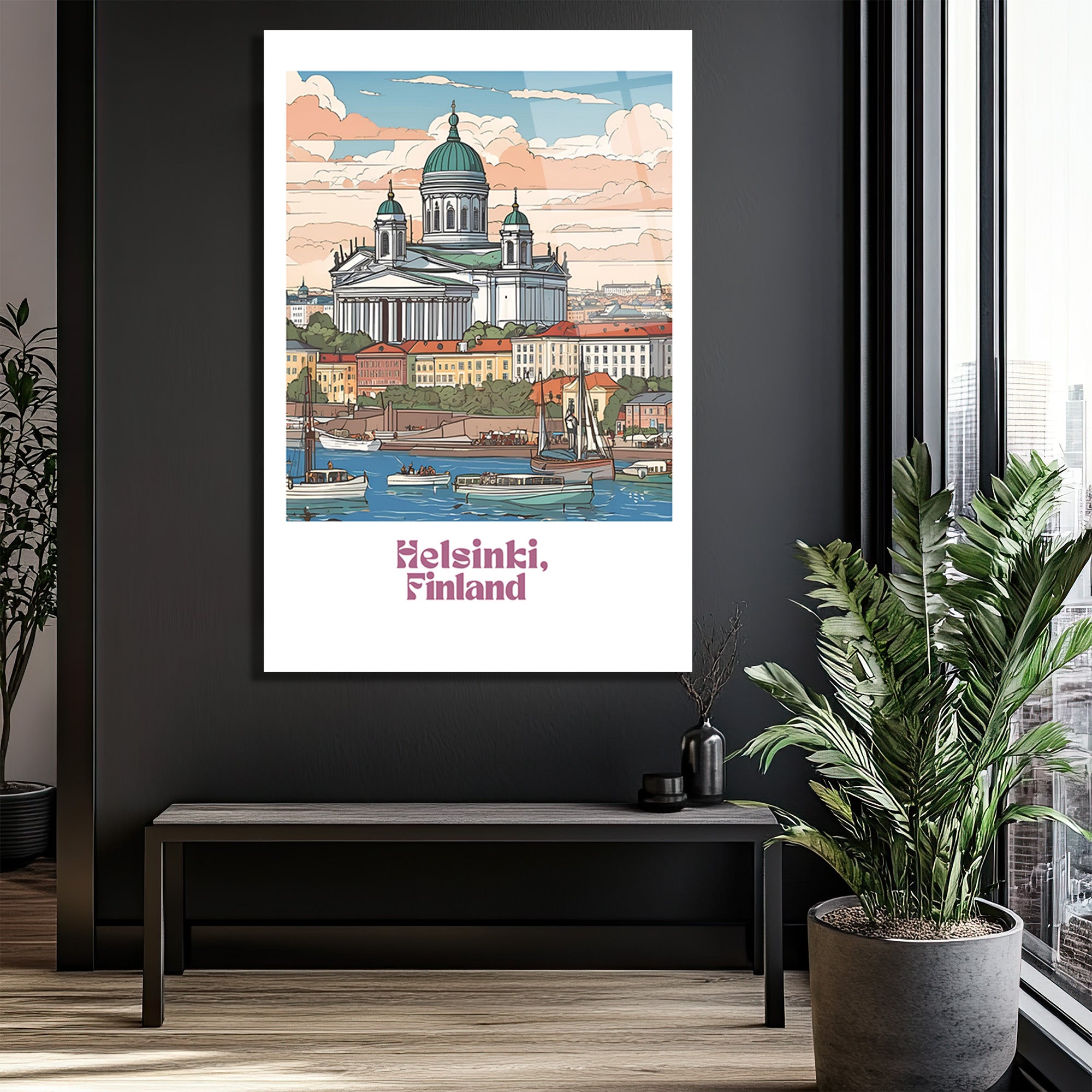 Helsinki Finlandiya Katedrali Manzaralı Sanatsal Cam Tablo