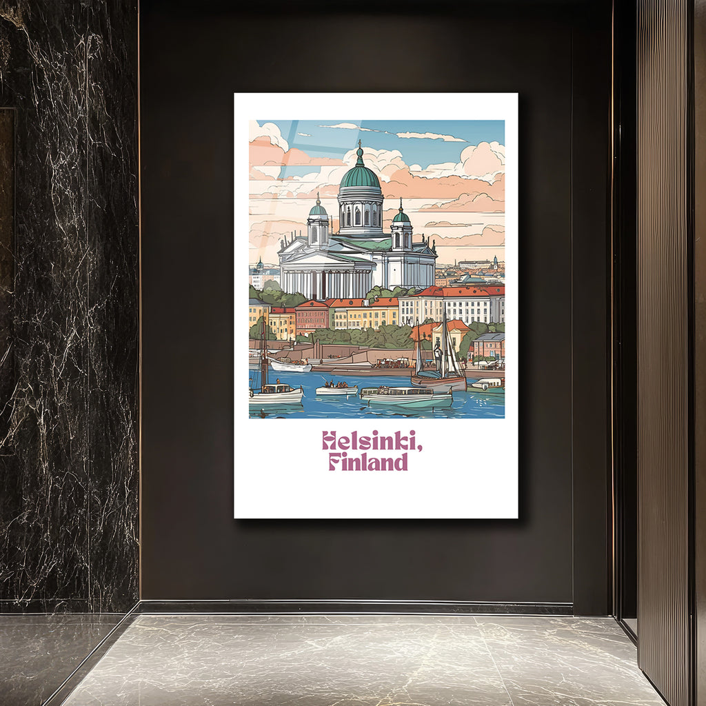 Helsinki Finlandiya Katedrali Manzaralı Sanatsal Cam Tablo