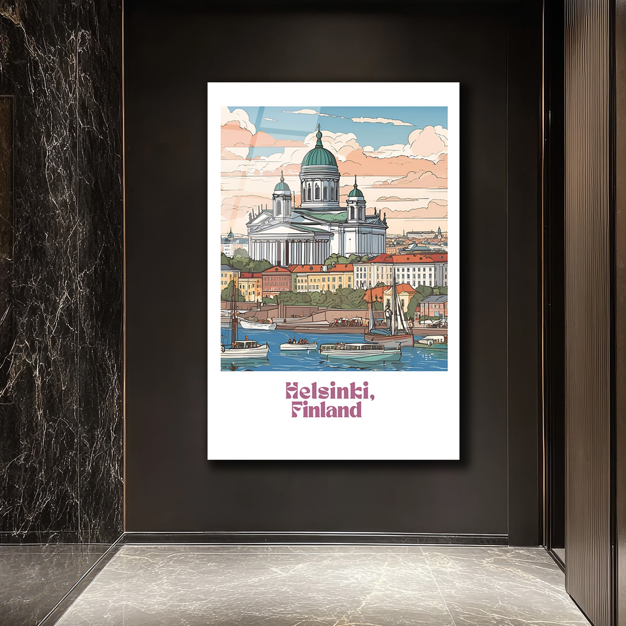 Helsinki Finlandiya Katedrali Manzaralı Sanatsal Cam Tablo
