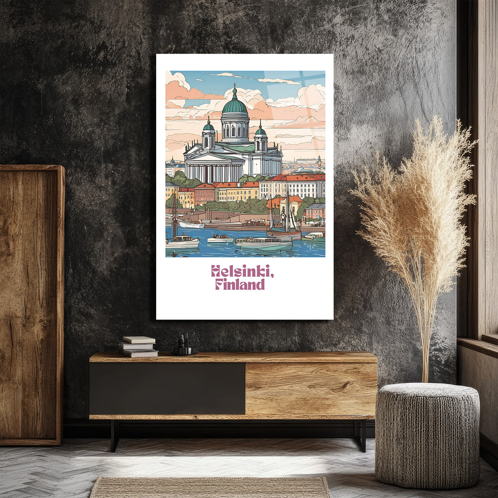 Helsinki Finlandiya Katedrali Manzaralı Sanatsal Cam Tablo