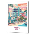 Retro Miami Sahil Manzarası Cam Tablo