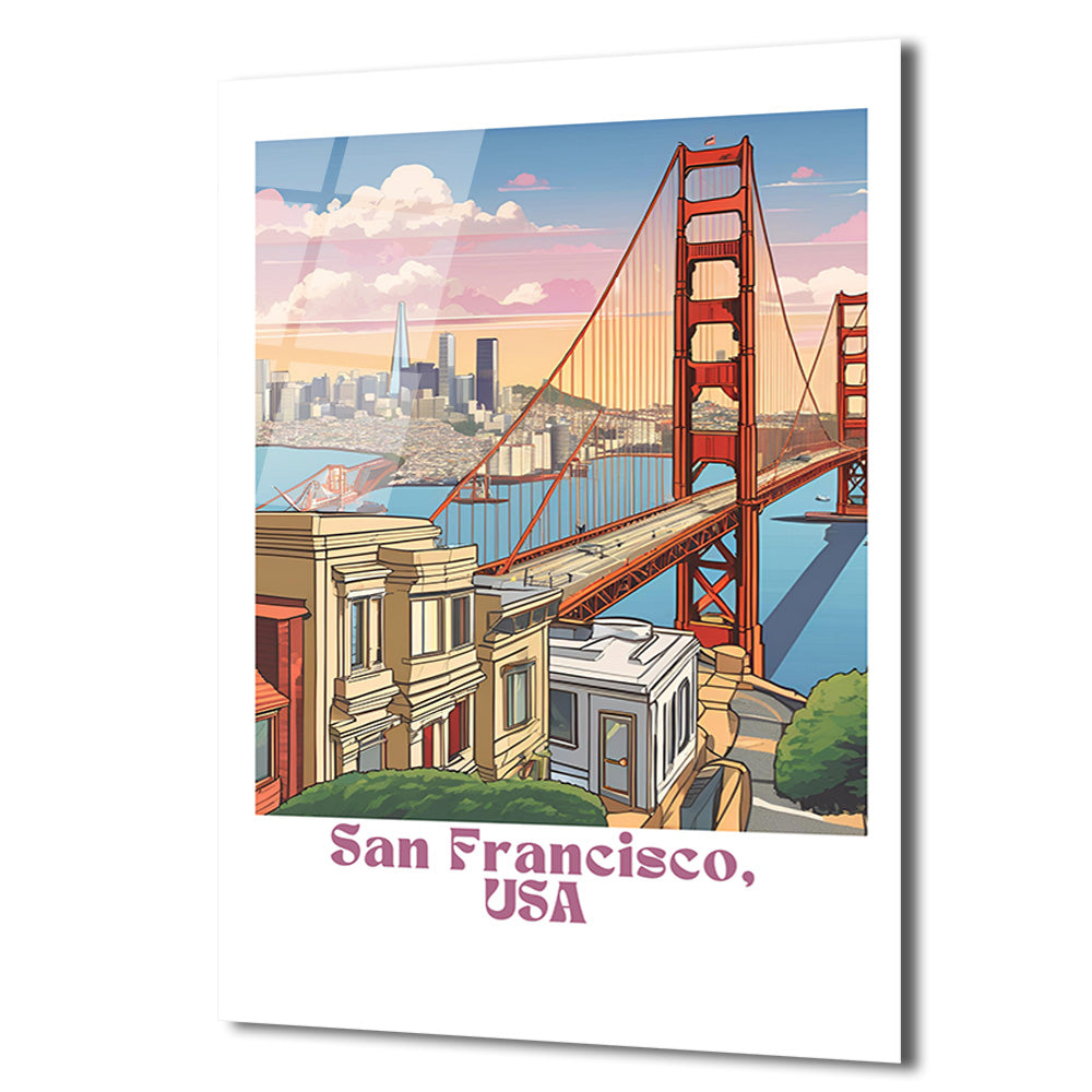 San Francisco Golden Gate Köprüsü Temalı Modern Cam Tablo