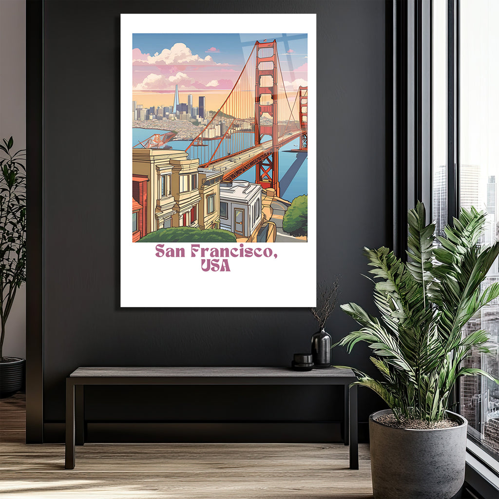 San Francisco Golden Gate Köprüsü Temalı Modern Cam Tablo