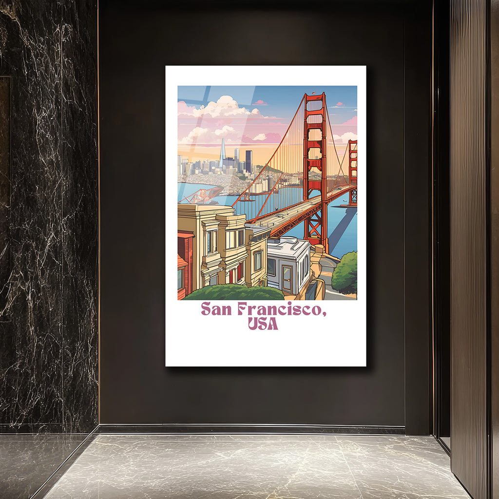 San Francisco Golden Gate Köprüsü Temalı Modern Cam Tablo
