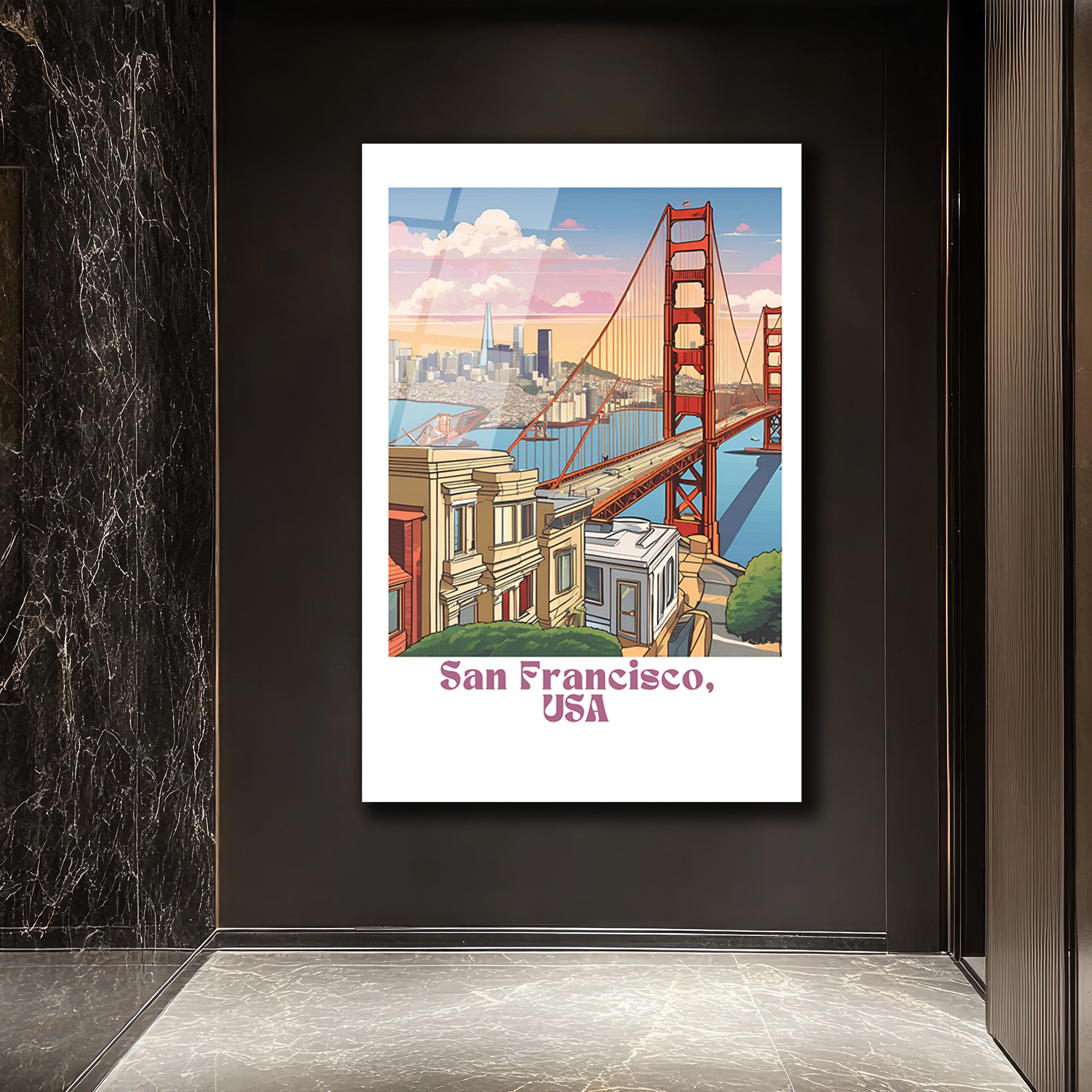 San Francisco Golden Gate Köprüsü Temalı Modern Cam Tablo