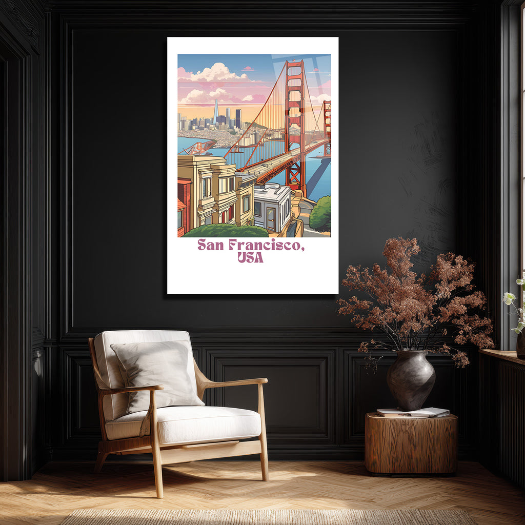 San Francisco Golden Gate Köprüsü Temalı Modern Cam Tablo
