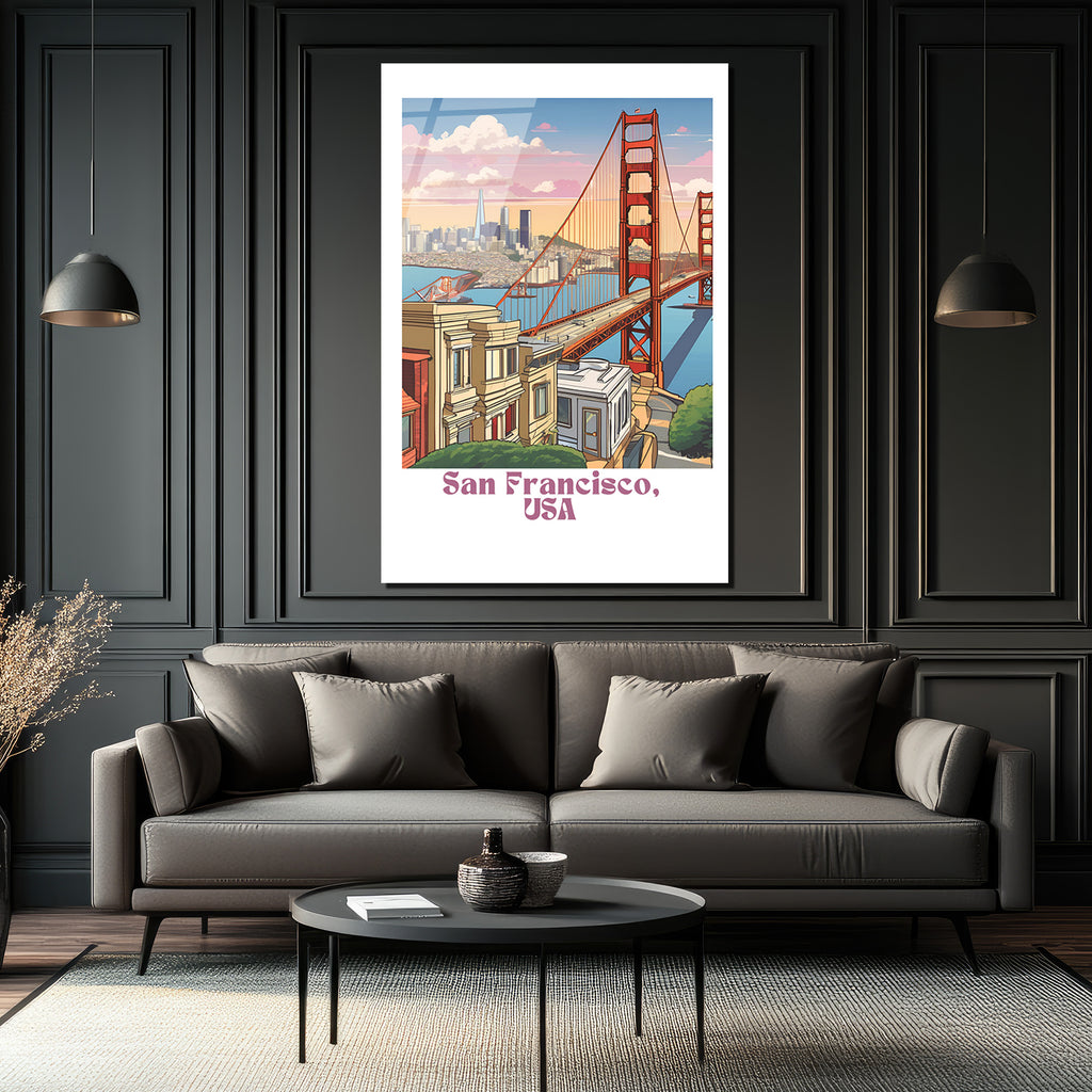 San Francisco Golden Gate Köprüsü Temalı Modern Cam Tablo