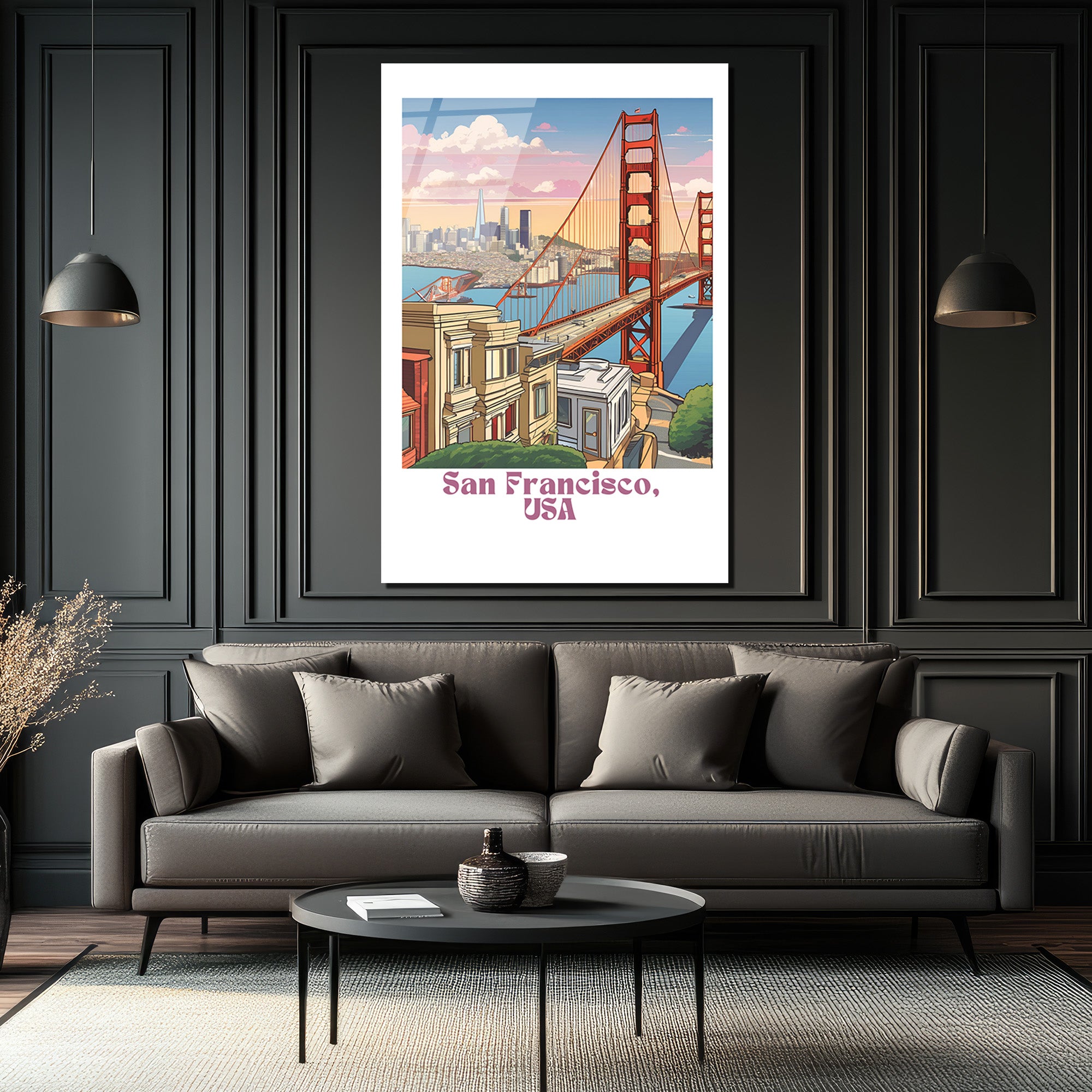 San Francisco Golden Gate Köprüsü Temalı Modern Cam Tablo