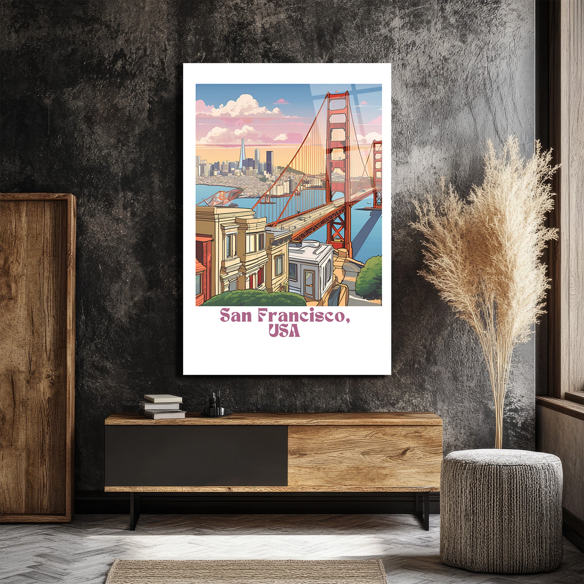 San Francisco Golden Gate Köprüsü Temalı Modern Cam Tablo