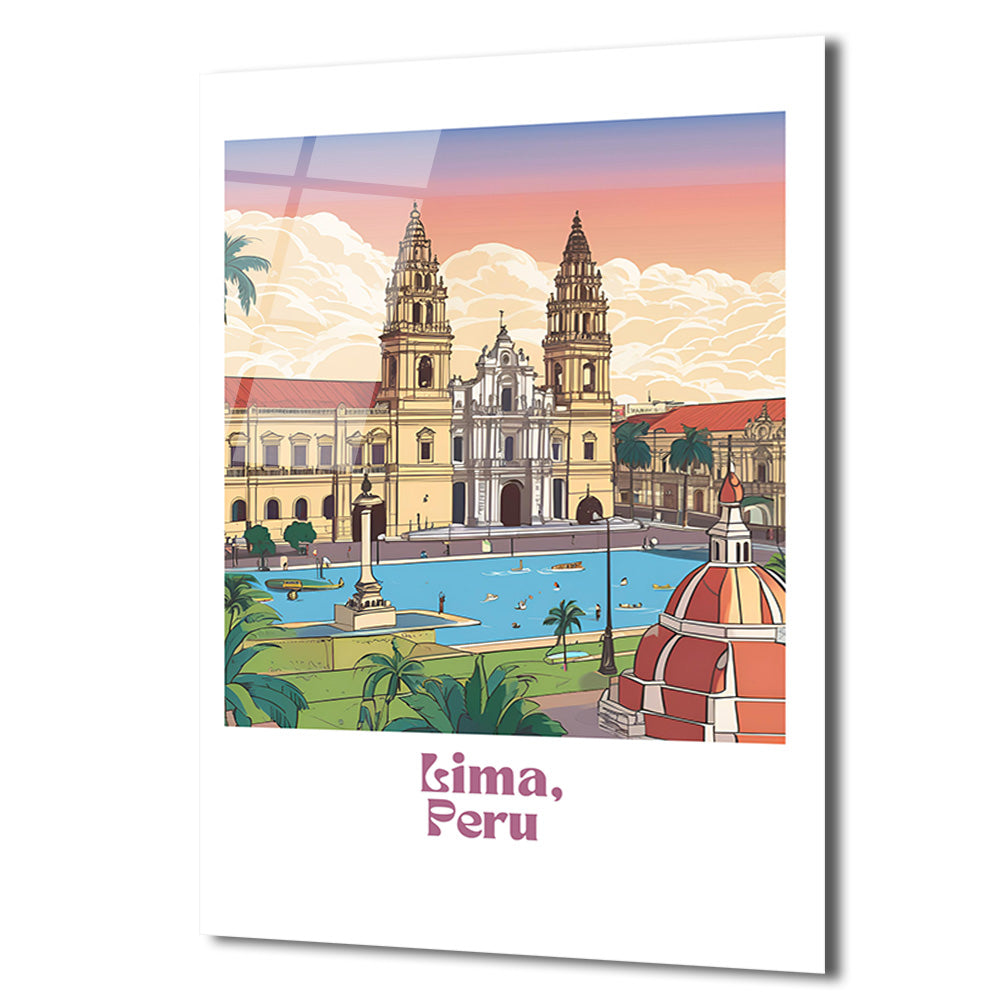 Lima, Peru Şehir Manzarası Modern Cam Tablo