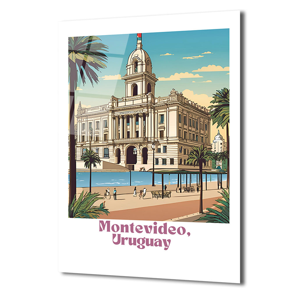 Montevideo Uruguay Nostaljik Şehir Manzarası Cam Tablo