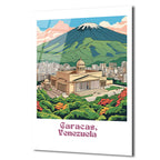 Vintage Caracas Venezuela Şehir ve Dağ Manzarası Cam Tablo