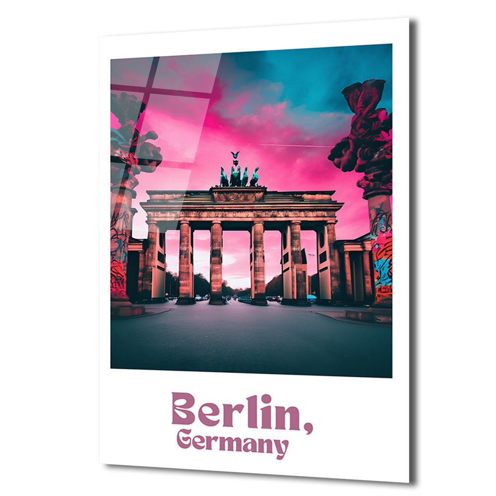 Berlin Brandenburg Kapısı Cam Tablo: Neon Şehir Rüyası