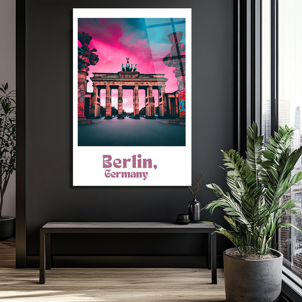 Berlin Brandenburg Kapısı Cam Tablo: Neon Şehir Rüyası