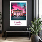 Berlin Brandenburg Kapısı Cam Tablo: Neon Şehir Rüyası