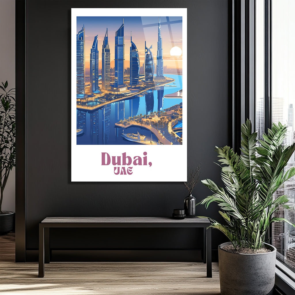 Dubai Büyüsü Şehir Manzarası Cam Tablo