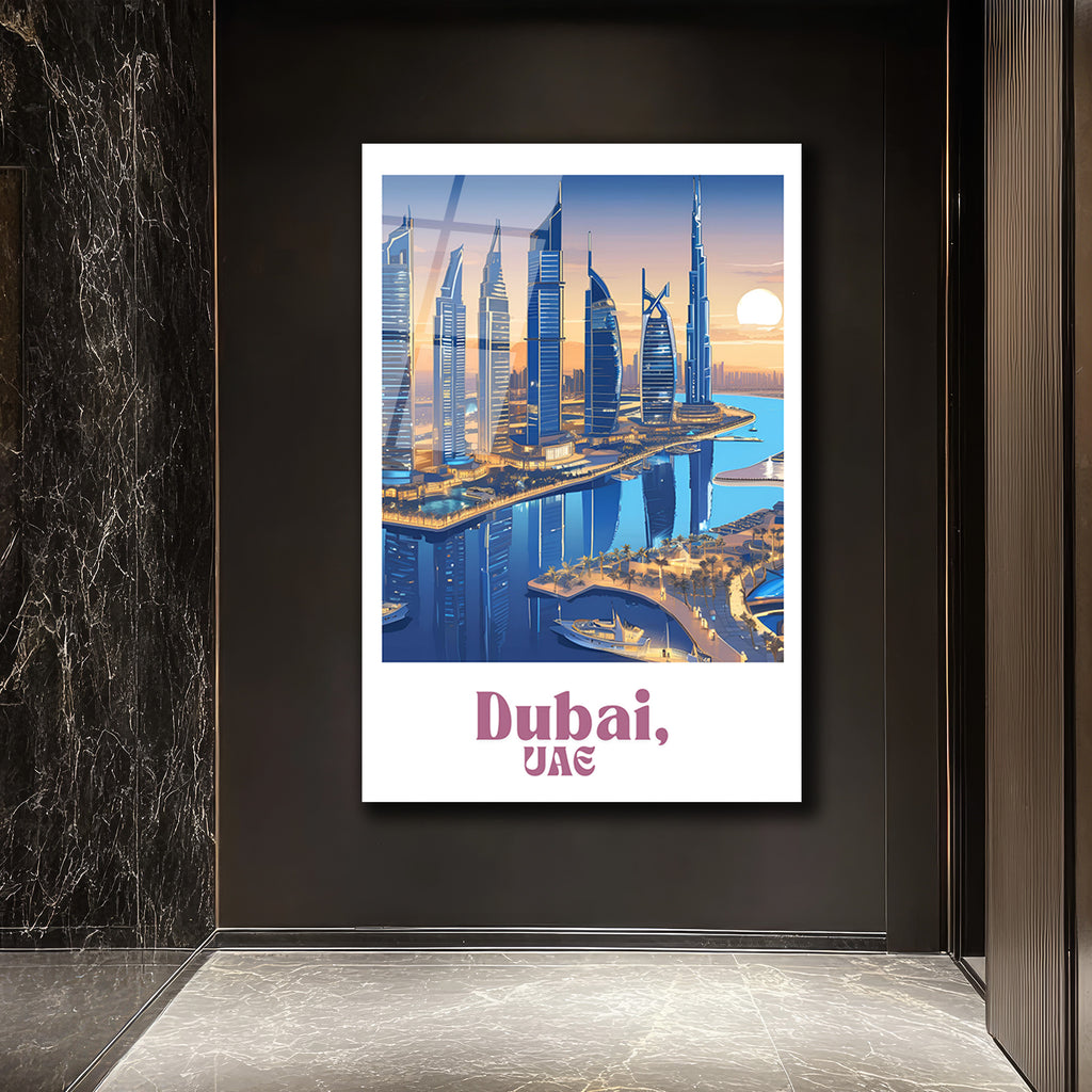 Dubai Büyüsü Şehir Manzarası Cam Tablo