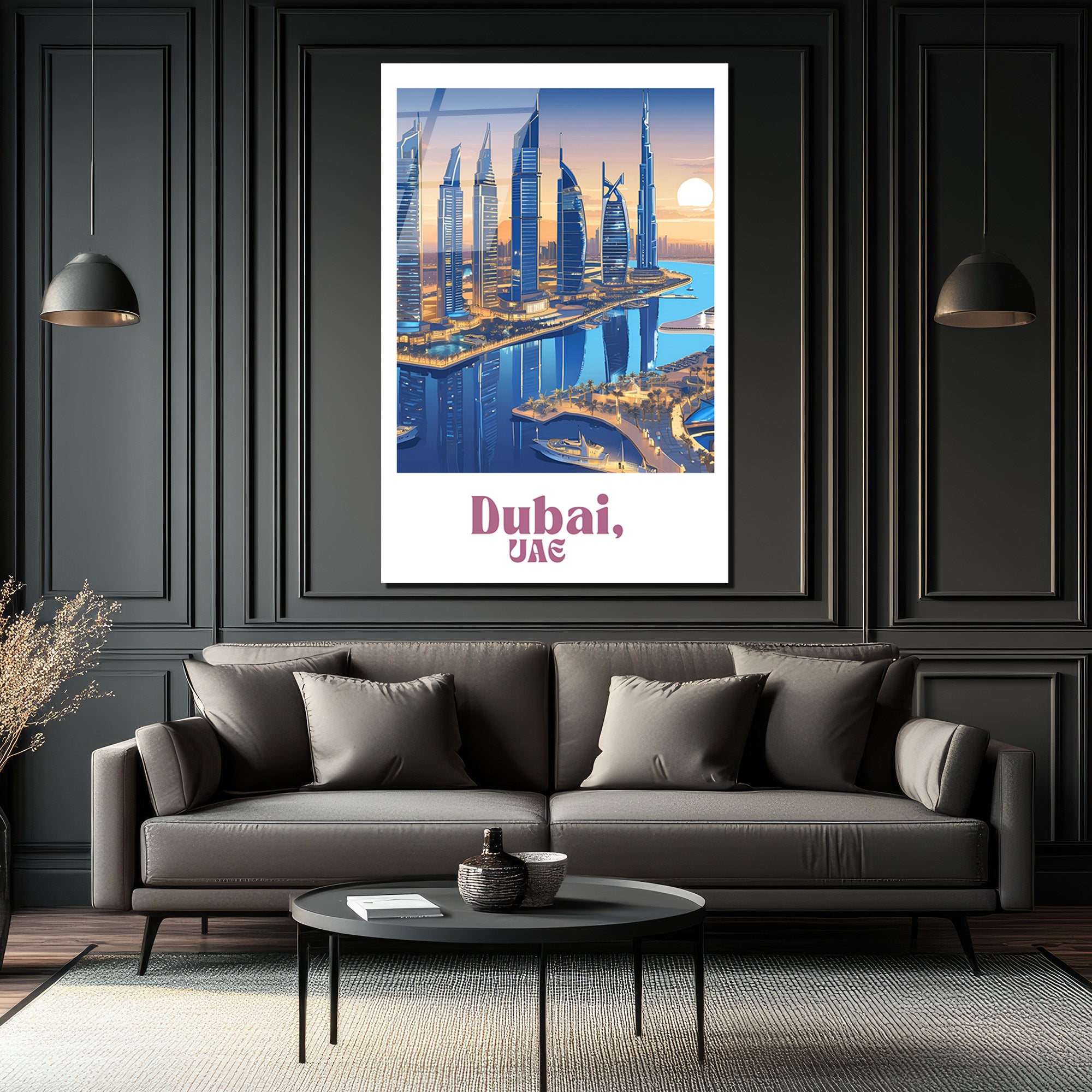 Dubai Büyüsü Şehir Manzarası Cam Tablo