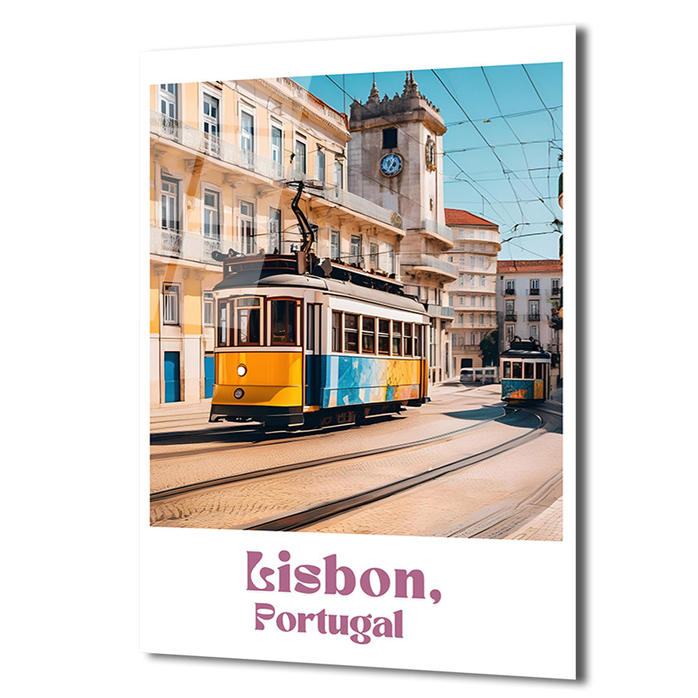 Lizbon Tramvayı Cam Tablo - Portekiz Şehir Manzarası