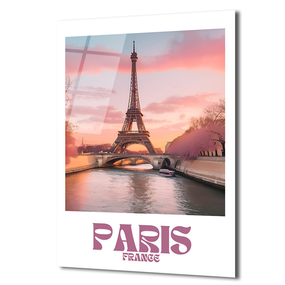 Paris Eyfel Kulesi Gün Batımı Manzarası Cam Tablo