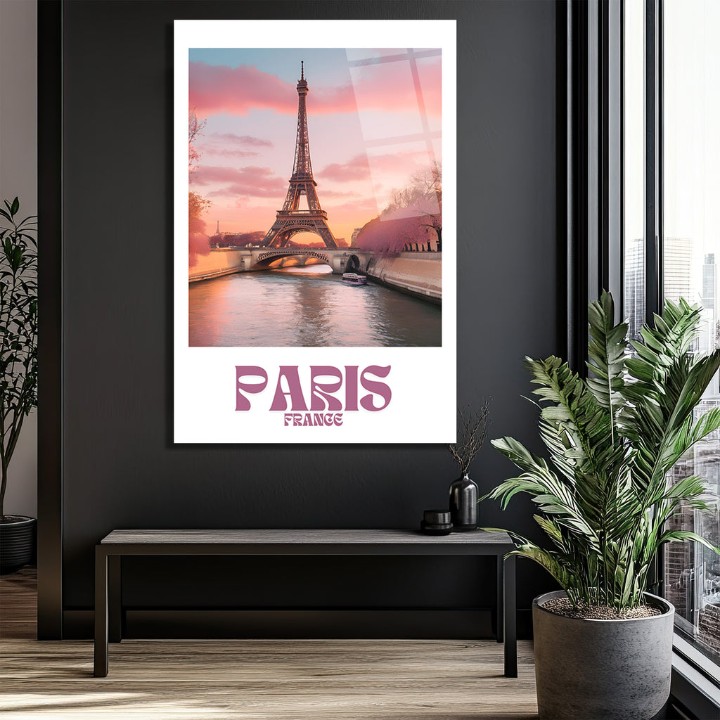 Paris Eyfel Kulesi Gün Batımı Manzarası Cam Tablo
