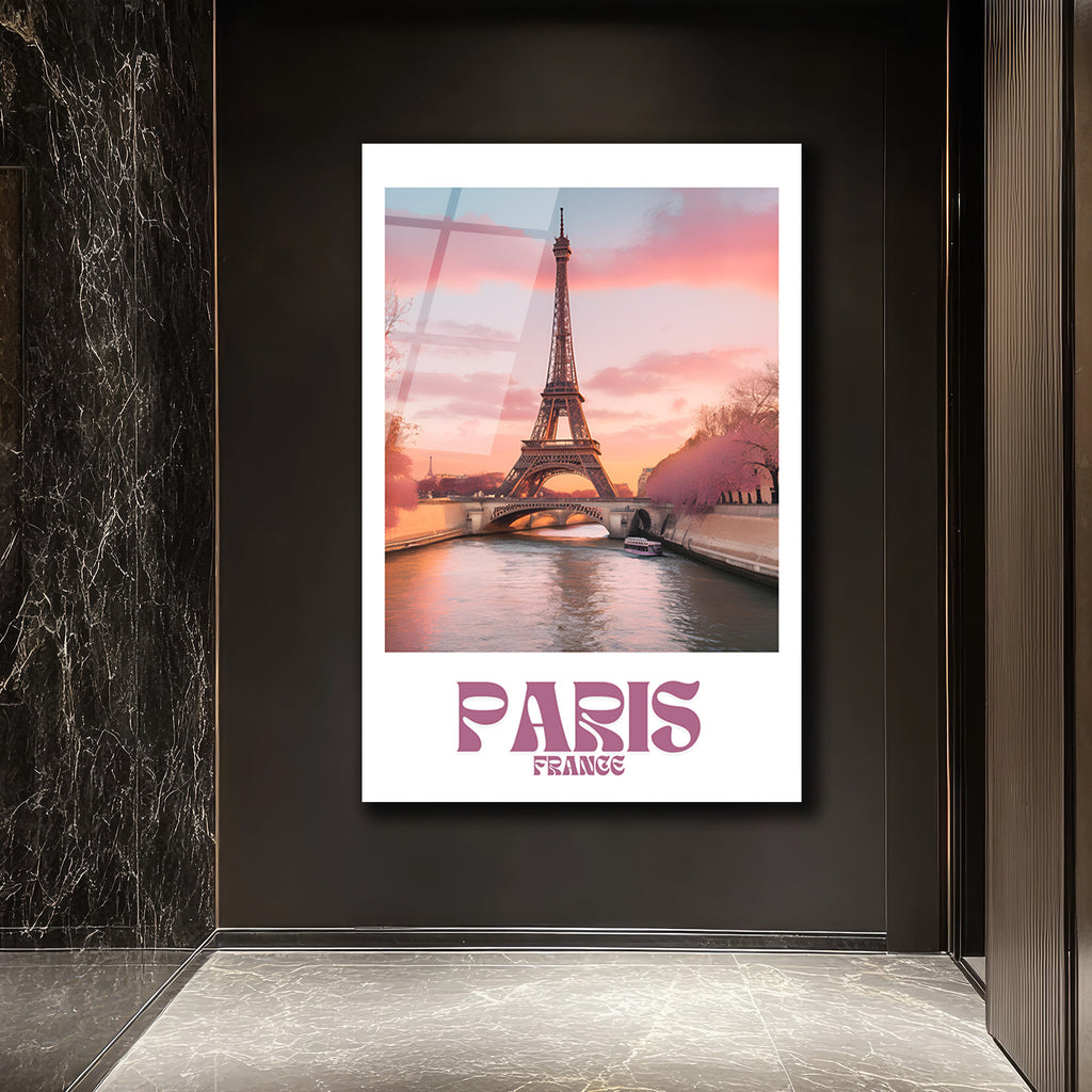 Paris Eyfel Kulesi Gün Batımı Manzarası Cam Tablo
