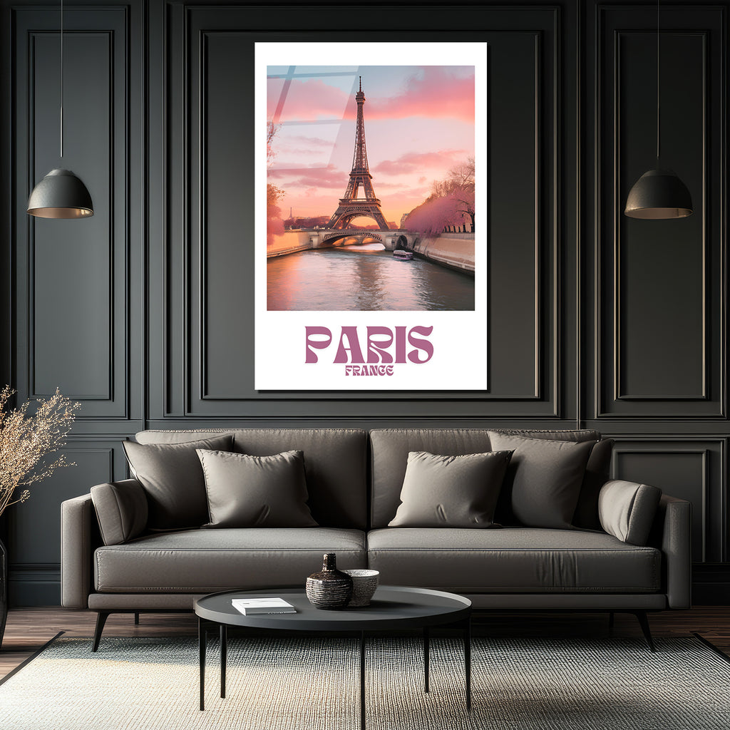 Paris Eyfel Kulesi Gün Batımı Manzarası Cam Tablo