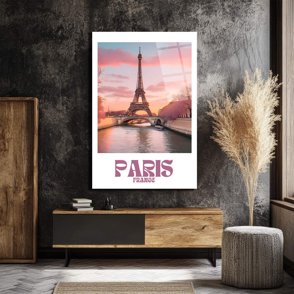 Paris Eyfel Kulesi Gün Batımı Manzarası Cam Tablo