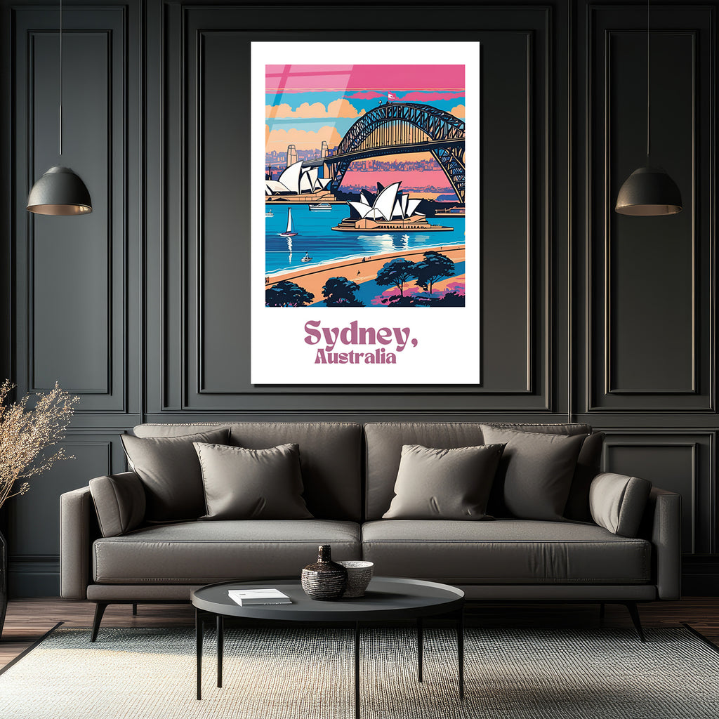 Sydney Opera Binası ve Köprüsü Pop Art Cam Tablo