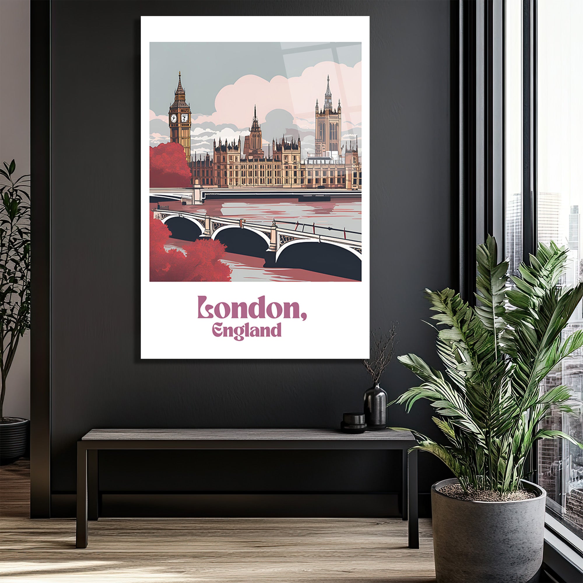 Londra Big Ben Şehir Manzarası Cam Tablo