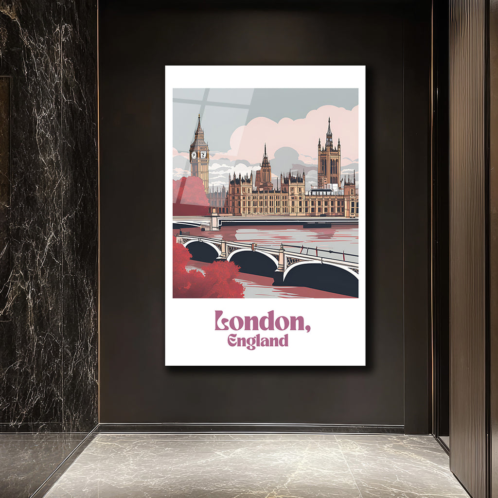Londra Big Ben Şehir Manzarası Cam Tablo