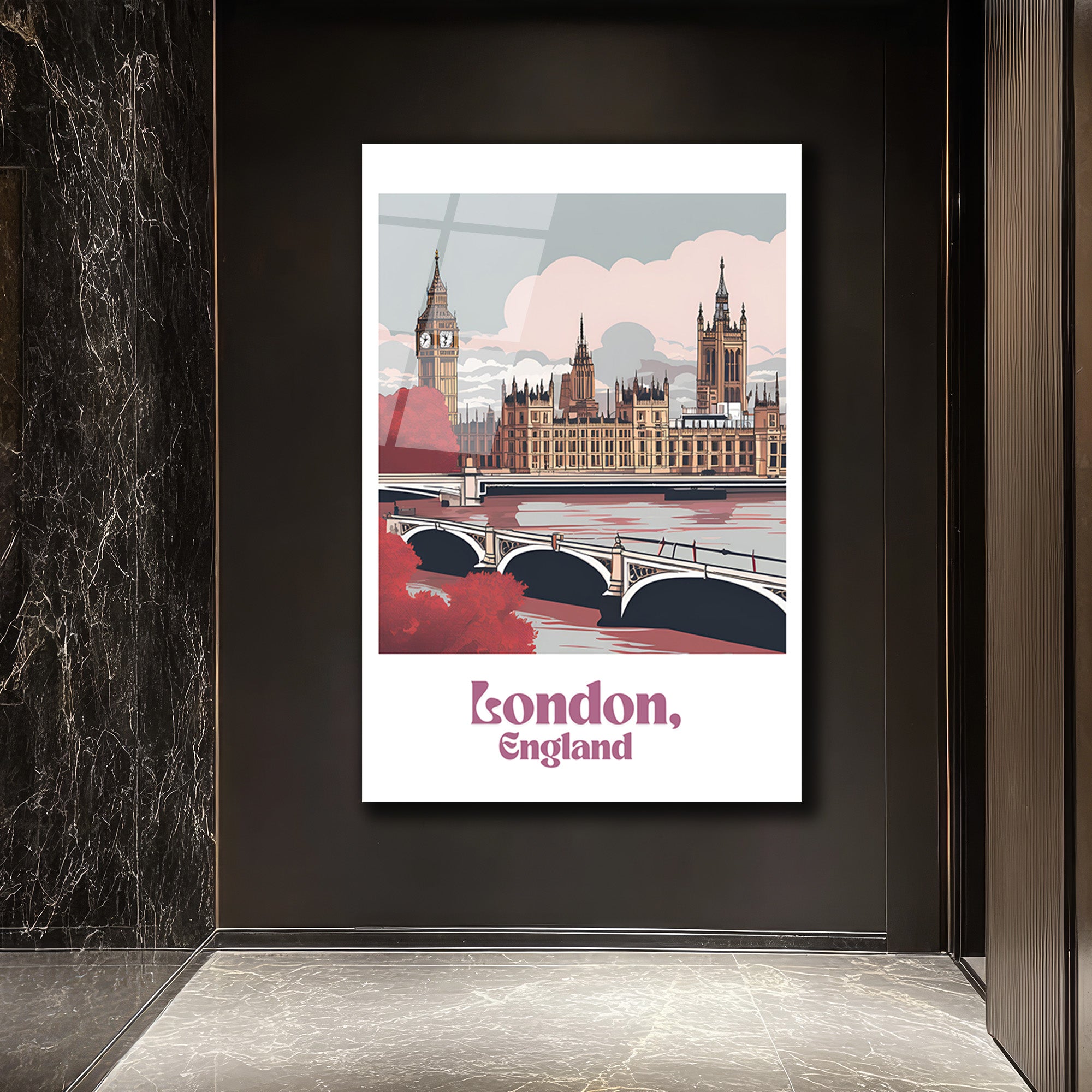 Londra Big Ben Şehir Manzarası Cam Tablo