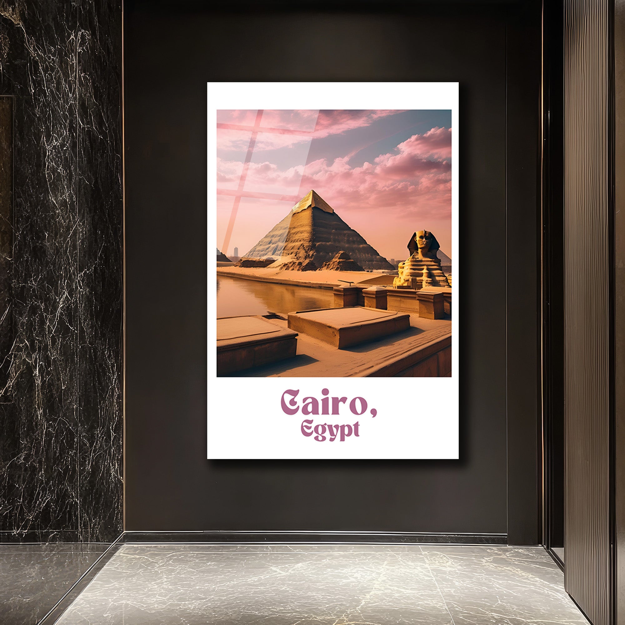 Antik Mısır'ın Gizemi: Kahire Piramitleri ve Sfenks Cam Tablo