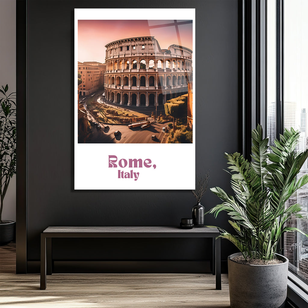 Roma Kolezyum Günbatımı Cam Tablo - Tarihi Dokunuşla Modern Duvar Sanatı