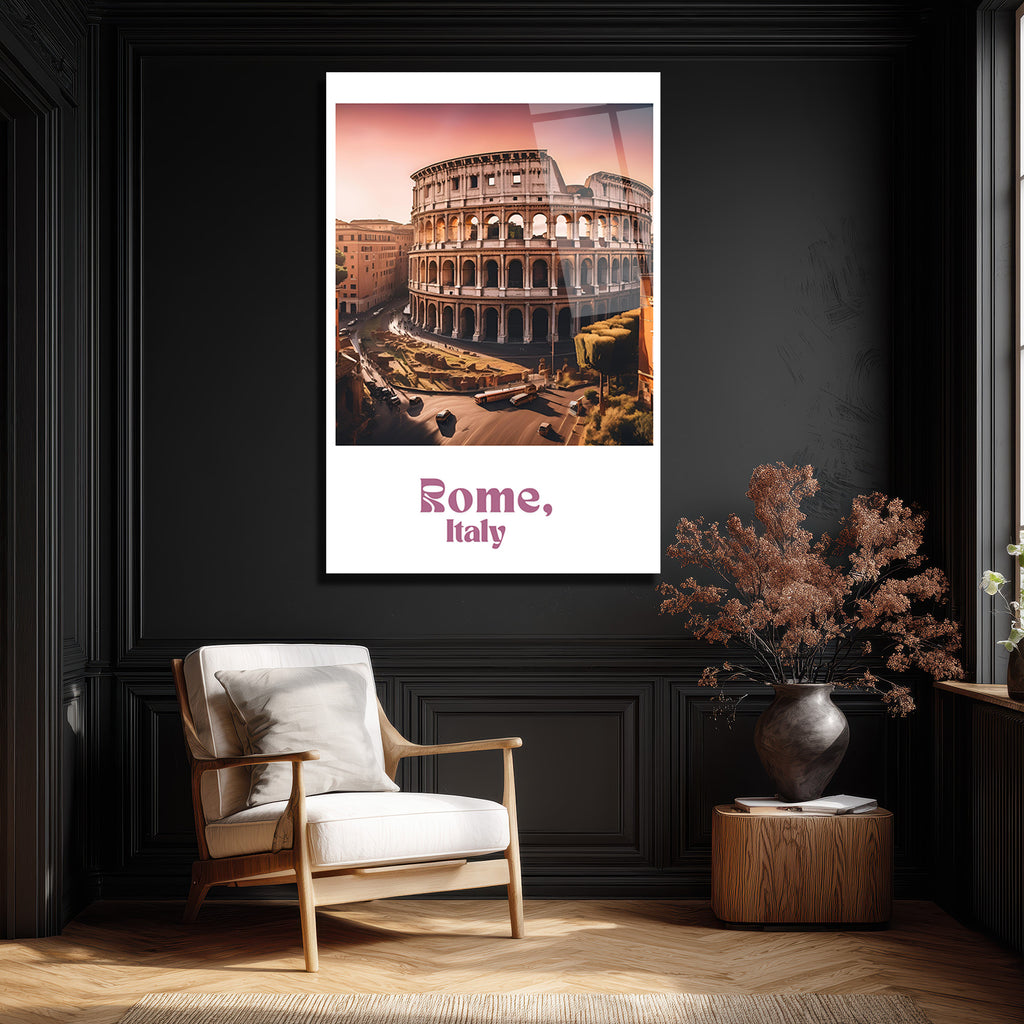 Roma Kolezyum Günbatımı Cam Tablo - Tarihi Dokunuşla Modern Duvar Sanatı