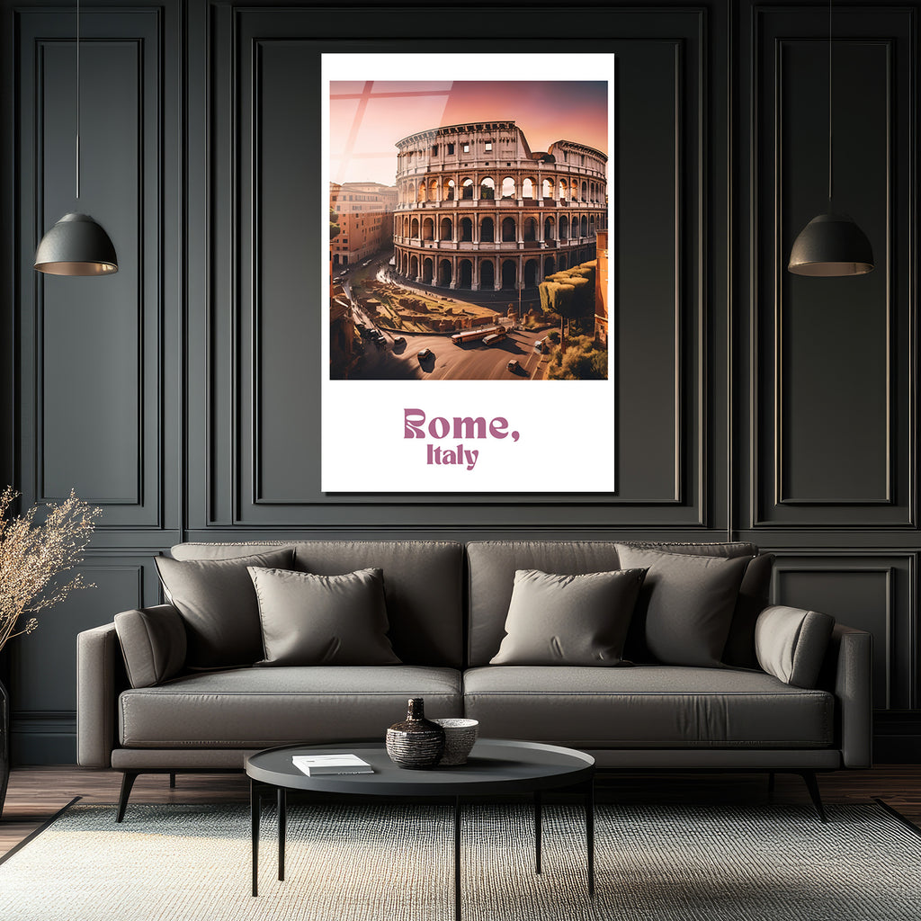 Roma Kolezyum Günbatımı Cam Tablo - Tarihi Dokunuşla Modern Duvar Sanatı