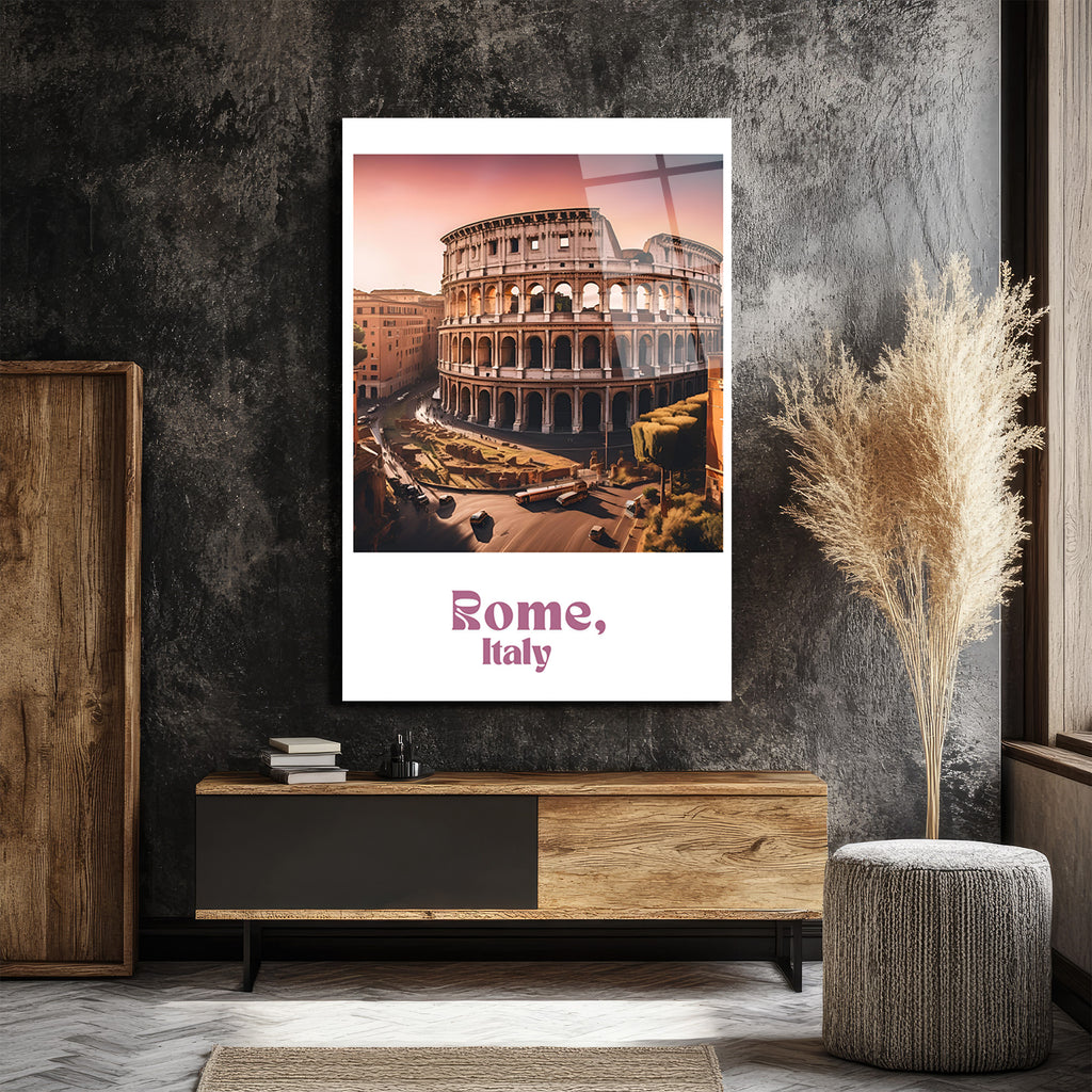 Roma Kolezyum Günbatımı Cam Tablo - Tarihi Dokunuşla Modern Duvar Sanatı