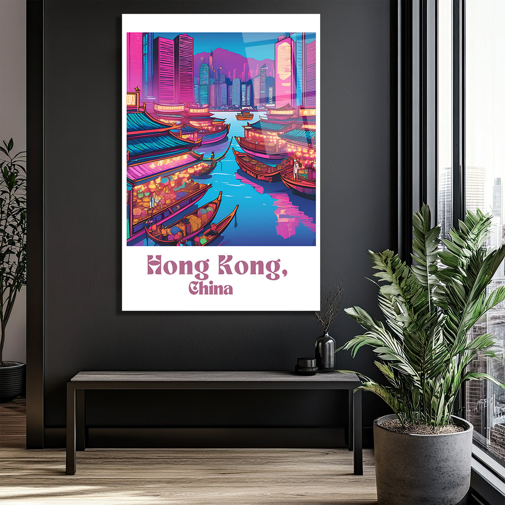Hong Kong Neon Işıklar Cam Tablo: Uzakdoğu'nun Büyüsü