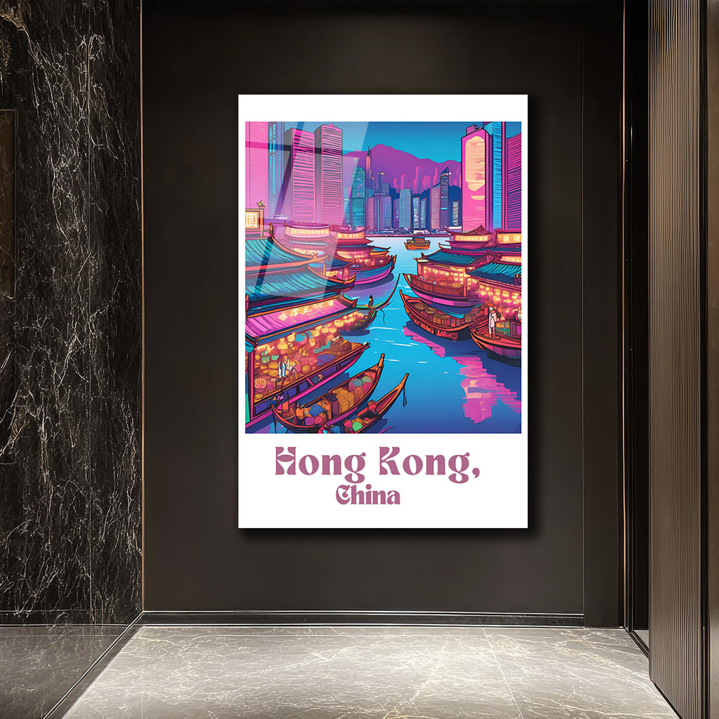 Hong Kong Neon Işıklar Cam Tablo: Uzakdoğu'nun Büyüsü