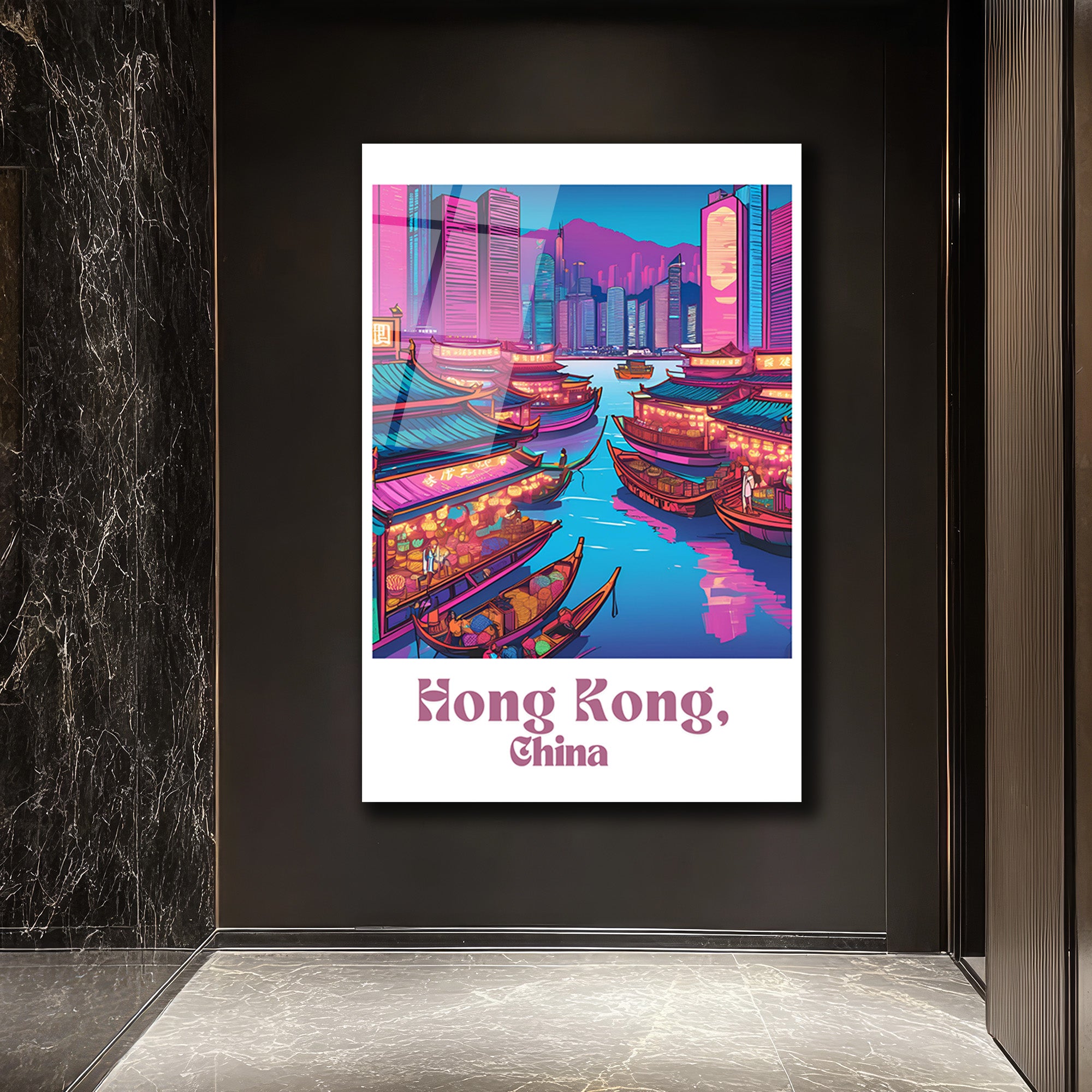 Hong Kong Neon Işıklar Cam Tablo: Uzakdoğu'nun Büyüsü