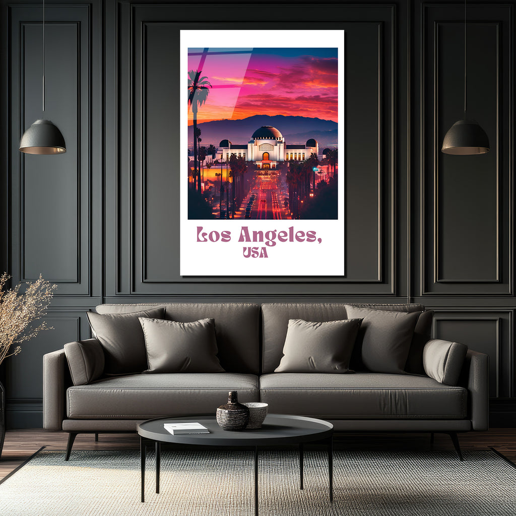 Los Angeles Gün Batımı Işıltısı Cam Tablo