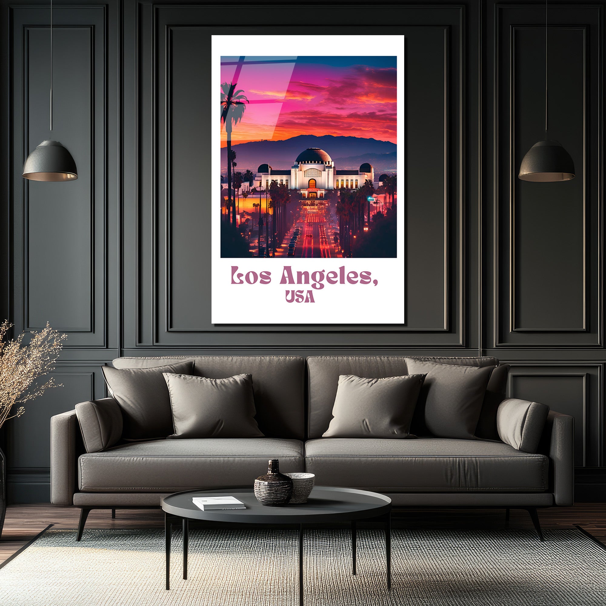 Los Angeles Gün Batımı Işıltısı Cam Tablo