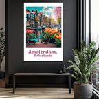 Amsterdam Baharı Lale ve Bisiklet Cam Tablo