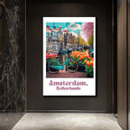 Amsterdam Baharı Lale ve Bisiklet Cam Tablo