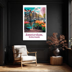 Amsterdam Baharı Lale ve Bisiklet Cam Tablo