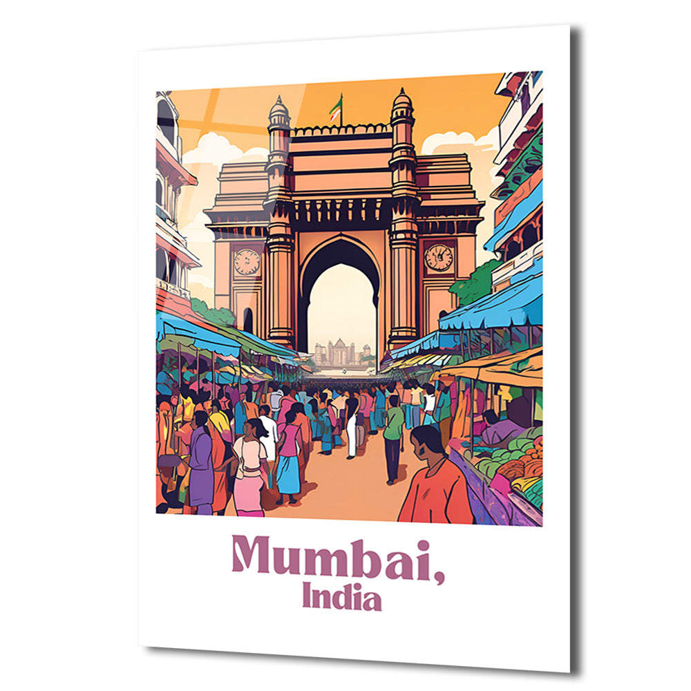 Mumbai Pazarı Enerjisi Cam Tablo | Hindistan Seyahat Sanatı