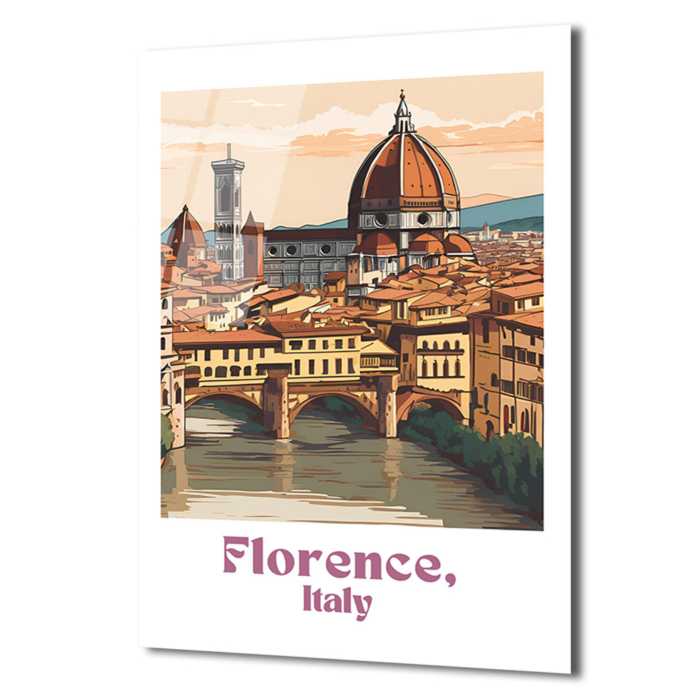 Floransa İtalya Manzarası Cam Tablo | Ponte Vecchio ve Duomo Sanatı